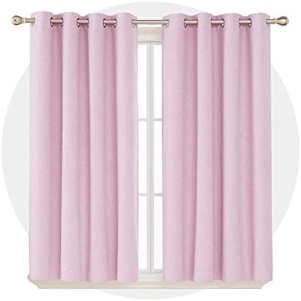 Deconovo 100% Blackout Curtains Faux Linen Window Teatments Eyelet Curtains Blackout Thermal Insulated Curtains for Girls Bedroom Pink W46 x L54 Inch One Pair