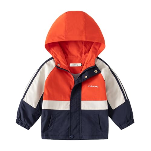 Image of Volunboy Toddler Boys Windbreaker Casual Outerwear Kids Lightweight Zip Hooded Jacket Baby Cute Dust Coat