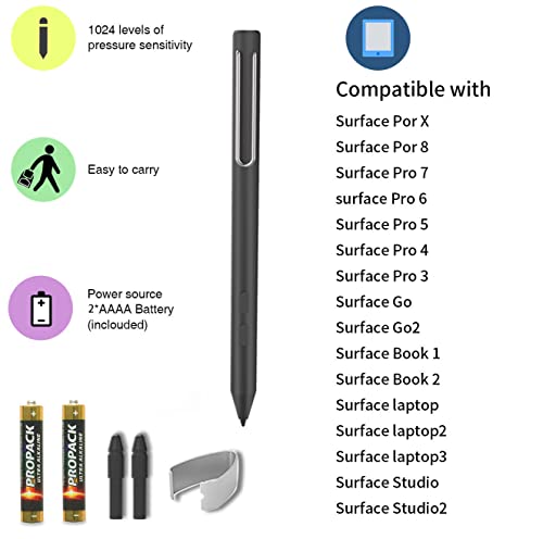 Stylus Pen For Microsoft Surface, Compatible With Surface Pro X/8/7/6/5/4/3, Surface Book 3/2/1, Surface Go3/2/1, Surface Laptop With1024 High Pressure Sensitivity (Black) #TOP1