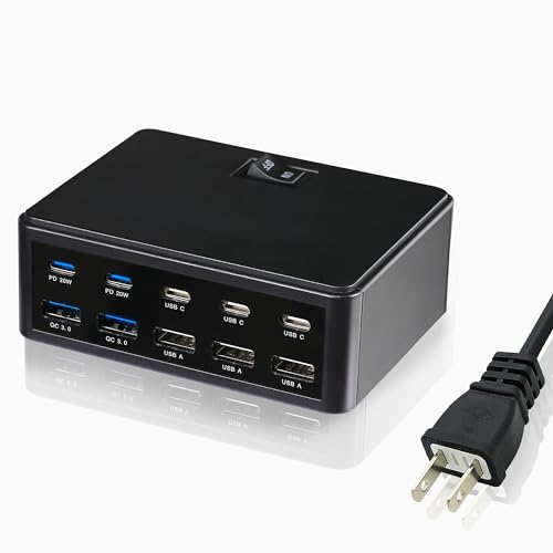 150W 10-Port USB Charger - Fast Multi Port USB 10-Ports Charging Hub with Switch Control - Compatible with iPhone 15/14/13/12, Galaxy S23/S22/S21, Note 20 Ultra and More