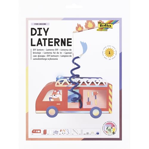 folia 95306 - DIY Laterne FIRE ENGINE, ca. 10,5 x 27 x 10,5 cm - Laternen Bastelset gestaltbar als Feuerwehrauto, inkl. LED Licht, blauem Blinklicht, 4 Batterien und 2 Klebepads folia 95306 - DIY Laterne FIRE ENGINE, ca. 10,5 x 27 x 10,5 cm - Laternen Bastelset gestaltbar als Feuerwehrauto, inkl. LED Licht, blauem Blinklicht, 4 Batterien und 2 Klebepads