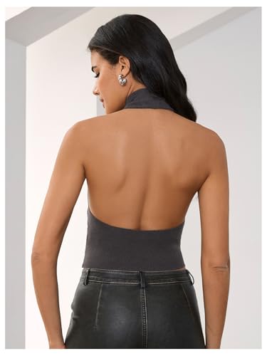 Image of MakeMeChic Women's Y2k Halter Mock Neck Top Going Out Sleeveless Backless Knit Top