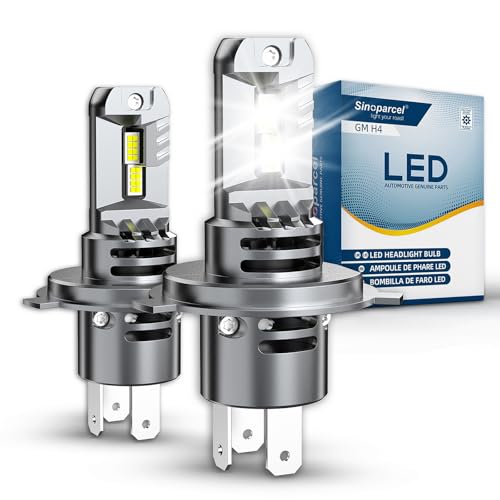 Sinoparcel H4 LED Headlight Bulbs 600% Brighter 6500K White H4 Headlight Bulbs for High and Low Beam Built-in Cooling Fan 1:1 Halogen Size Canbus Error Free Pack of 2