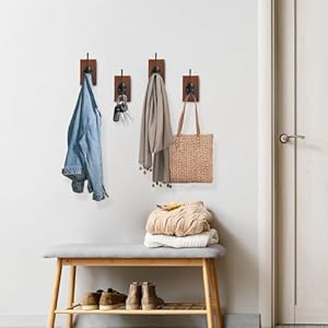 Rustic Coat Hooks for Wall, 4 PCS Black Wall Hooks with Solid Wood Base, Wall Mounted Rustic Decorative Wall Hooks for Hanging Coats, Clothes, Towels, Hat, Jacket, Bag, Keys and Purse Rustic Coat Hooks for Wall 4 PCS Black Wall Hooks with Solid Wood Base Wall Mounted Rustic Decorative Wall Hooks for Hanging Coats Clothes Towels Hat Jacket Bag Keys and Purse