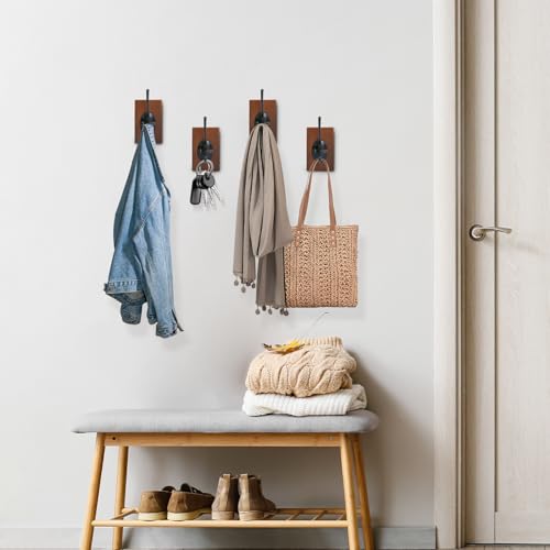 Rustic-Coat-Hooks-for-Wall-4-PCS-Black-Wall-Hooks-with-Solid-Wood-Base-Wall-Mounted-Rustic-Decorative-Wall-Hooks-for-Hanging-Coats-Clothes-Towels-Hat-Jacket-Bag-Keys-and-Purse Rustic Coat Hooks for Wall 4 PCS Black Wall Hooks with Solid Wood Base Wall Mounted Rustic Decorative Wall Hooks for Hanging Coats Clothes Towels Hat Jacket Bag Keys and Purse