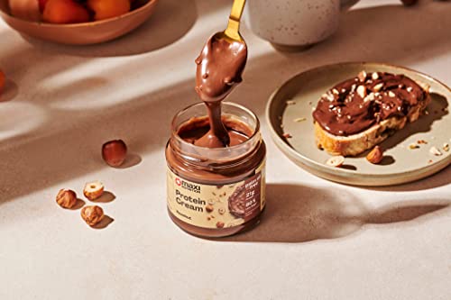 MaxiNutrition Protein Cream Haselnuss-Nougat 200g im Glas, Schokoladenaufstrich mit 21% Protein- und 24% Haselnussanteil, mit nur 7,7 Gramm Zucker (80% weniger als herkömmliche Streichcremes)