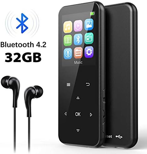 32GB MP3 Player with Bluetooth 4.2, ADOKEY Digital Music Player with FM Radio Portable Music Player HiFi Lossless Sound MP3 MP4 Player with Touch Button for Sport Running Jogging