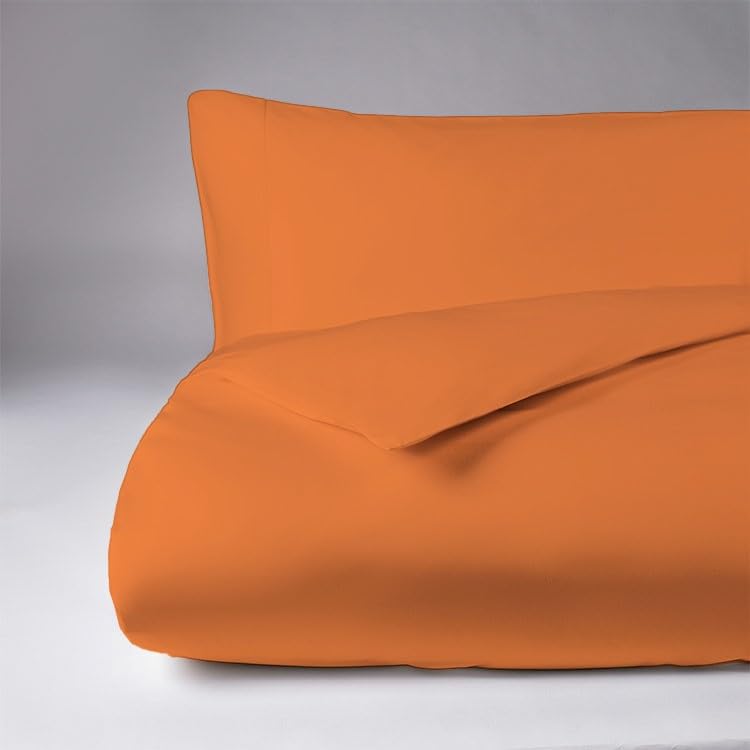 Home Living NON IRON Luxury Easycare Plain Dyed Duvet Cover & Pillow Case(s) Bedding Set (Orange, King Fitted Sheet)