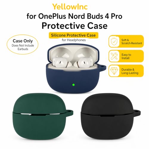 Image of Silicone Case for OnePlus Nord Buds 4 Pro TWS Earbuds, Shockproof Cover with Heavy Duty Carabiner, LED Visible (Black)