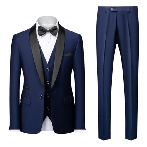 Men's Slim Fit 3 Piece Suit One Button Solid Shawl Lapel Blazer Jacket Vest Pants Set4