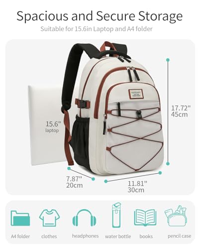 Image of Teen Backpack for Girls, Women Bookbag for College Students Middle High School, Aesthetic Schoolbag Back Pack, White Black Brown