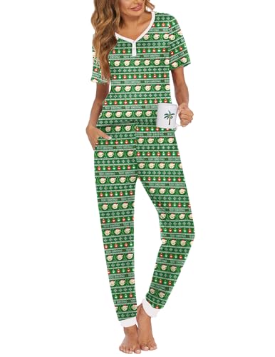 Image of Ekouaer Pajamas for Women Set 2 Piece Fall Lounge Sets Short Sleeve Pjs Joggers Long Pants Sleepwear with Pockets