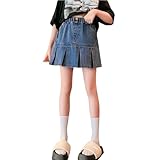 [Banlan] ミニスカート デニムショットスカート 女の子 デニムプリーツスカート ハイウェスト ウエストゴム ボタン飾り 夏 洒落 キッズ ガールズ ブルー 120-170cm (JP, 身長, 140, ブルー)