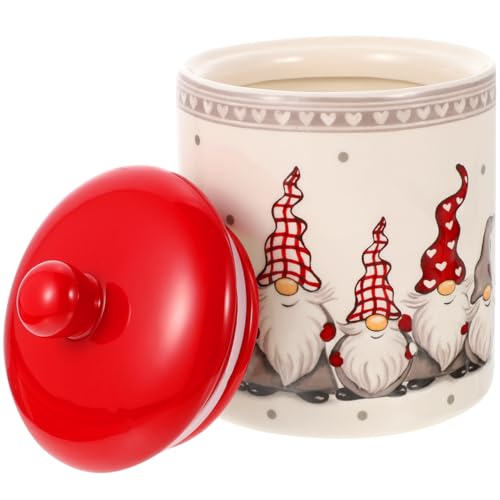 Angoily Tarros de galletas de Navidad Tarro de cerámica Gnomo Candy Jar Tea Can con tapa para decoración de Navidad, centros de mesa, dormitorio