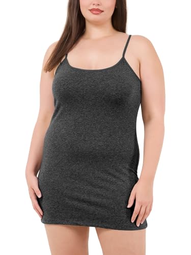 Image of Long Cotton Camisole Spaghetti Strap Tank Top for Women Basic Cami Tops Womens Undershirts Charcoal Heather Grey 3X-Large