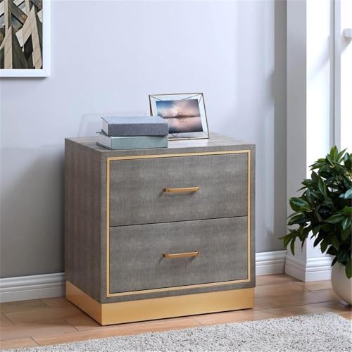 Pemberly Row PR-4753-2422319 Modern 2-Drawer Faux Shagreen End Table In Gray thumb #1