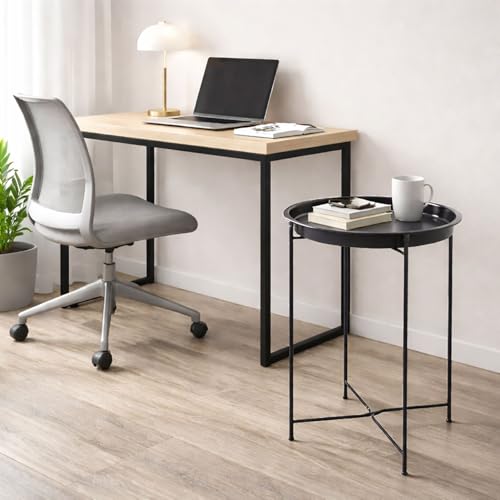 Image of Amazon Brand - Umi Round Metal Side Table for Living Room & Bedroom - Modern Bedside Table, Coffee Table, Corner Table with Sturdy Iron Frame, Black, 33x33x48-Small