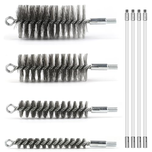 Juego de 4 cepillos de limpieza de tuberías de acero inoxidable, cepillo de tubería de acero inoxidable para piezas de automóviles, pistolas, tubos, etc.