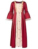 Girls Renaissance Vintage Dress Long Sleeve Floral Dress for Medieval Costume Wine 08Y