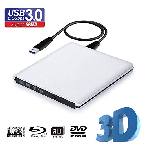 VikTck External 3D 4K Blu ray DVD CD Drive Burner, Portable USB 3.0 Blu-Ray DVD Player Writer Reader Disk for Laptop Notebook PC Desktops Support Windows/Vista/7/8/10, Mac OSX and Linux OS (Silver) - Thumbnail 6