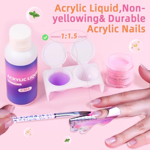 Major Dijit Acryl Nagel Set Komplett-Set mit LED Lampe & Elektro-Feile – 12 Farben Pulver+Monomer, Base-/Topcoat, Tips/Glitzer/Charms | All-inclusive Anfänger-Set mit Zubehör