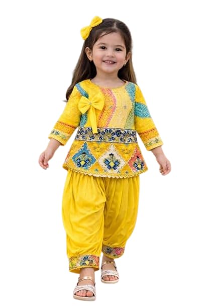njx Rajasthani Dhoti Dress Set for Girls |Yellow Ethnic Traditional Outfit | Festive & Cultural Wear-picture-15