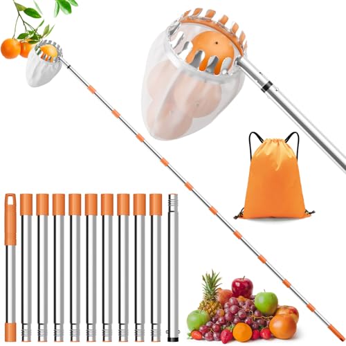 4,2m ObstpflüCker für Kirschen,Diameter 16 cm,KirschenpflüCker,ApfelpflüCker Kirschpflücker mit Teleskopstiel und Baumwollbeutel,Pflaumenpflücker Zur Erreichung Unzugänglicher Orte in Obstbäumen