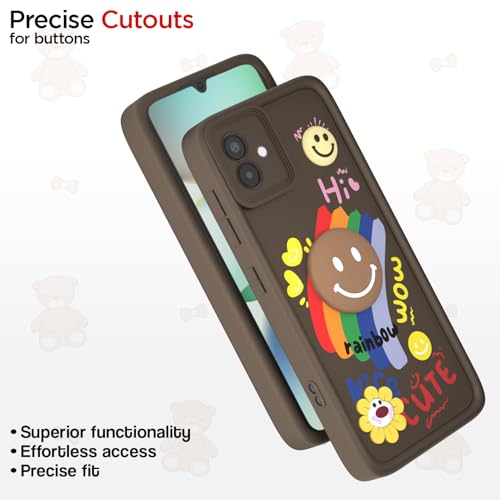 Image of Pikkme Back Cover for Samsung Galaxy M04 / F04 / A04e | Soft Silicone| Cute Rainbow Smile & 3D Cartoon Flower Design | Shockproof Raised Camera Protection Bumper Case (Brown)