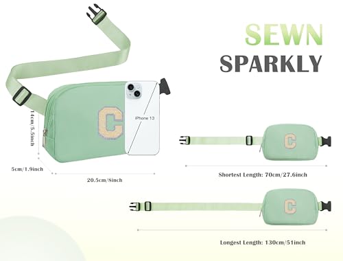 Image of COSHAYSOO Green Belt Bag Crossbody Initial Fanny Waist Pack Small Glitter Stylish Cross Body Purse for Teenager Girls Niece Stepdaughter Trending Birthday Christmas Gift from Aunt Stepmom Letter C