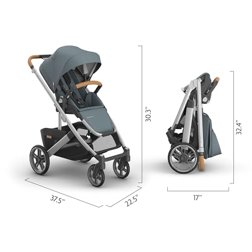 Image of UPPAbaby Cruz V3 Stroller - from Birth + Car Seat Compatible - Full-Size, Reversible Seat - Infant Insert, Bug and Rain Shields Included - Callum (Stone Blue /Silver Frame /Sand Leather)