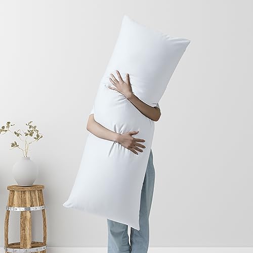 Image of 100% Egyptian Cotton Body Pillow Cover Long Pillow Case, 600 Thread Count Bed Pillow Protector with Zipper, Sateen Weave Cooling Full Body Pillowcase for Adults 20x54 Inches (1PC, Body, White)