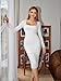 LAGSHIAN Women's Cocktail Bodycon Long Sleeve Square Neck Mesh Ruched Club Party Midi Dress White