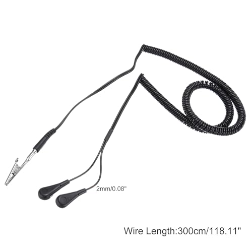 Image of MECCANIXITY ESD Grounding Cable Cord 300cm /118 Inch Long,Anti-Static Ground Wire Cable Clamp + Buckle for Eliminate Conductor Electrostatic,Pack of 1(Black)