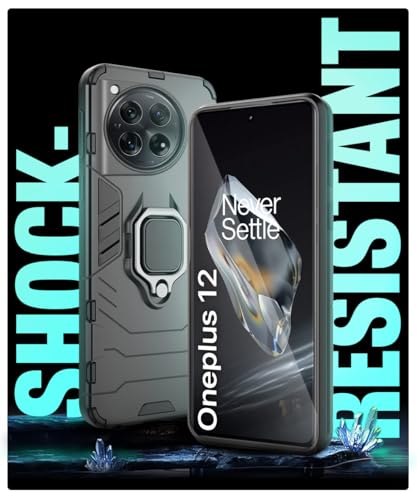 Image of WOW IMAGINE Shock Proof Back Case Mobile Cover for 1+ OnePlus 12 5G | Back Cover Case (Tough Armor | Hybrid PC + TPU | Ring Holder & in-Built Kickstand | Black)