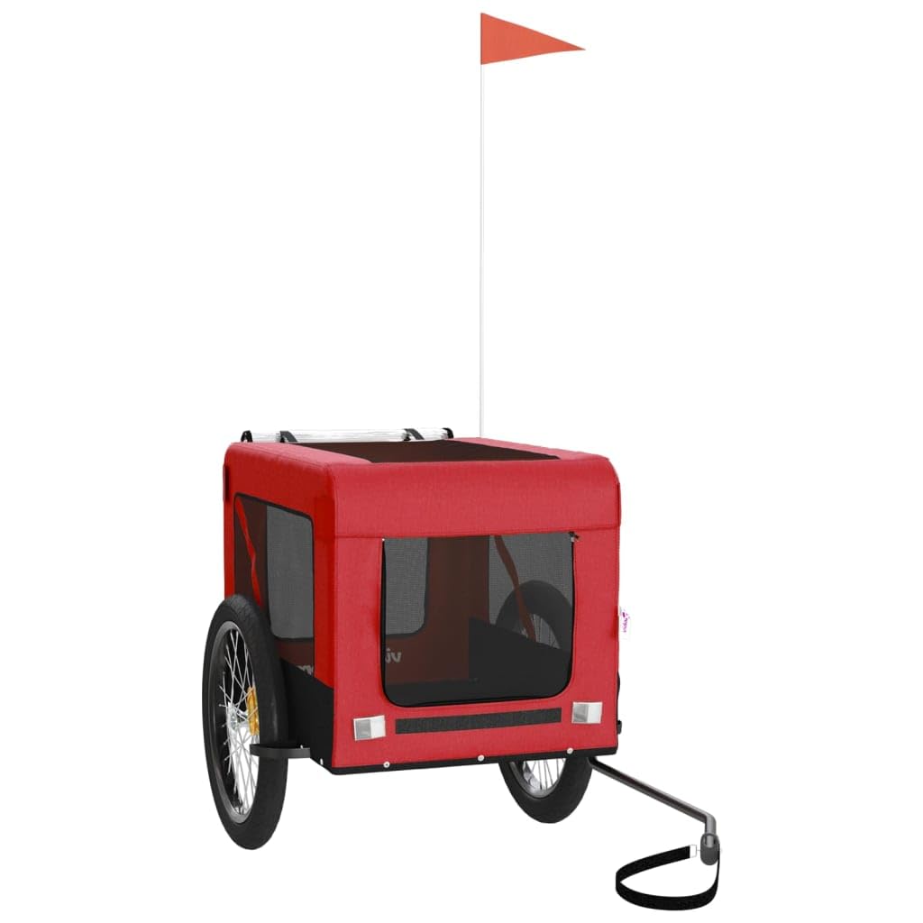 vidaXL Pet Bike Trailer, Pet Cart Carrier for Small Dogs, Pet Bike Trailer with Flag, Dog Bicycle Wagon, Red and Black Oxford Fabric and Iron