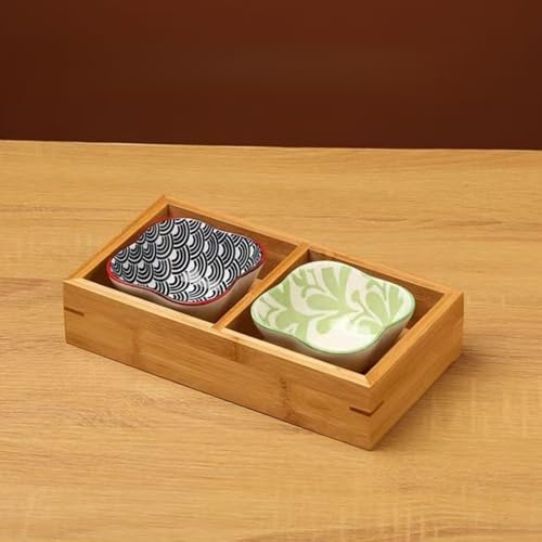 Borine 小皿セット 和皿 トレイ ディナー食器セット 仕切りトレー 盛り鉢 和風 天然木 竹製 2/3/4/6/9宮格 陶磁器製 和食器 小鉢 調味料 デザート タレ 寿司 豆皿 醤油皿 前菜皿 鍋料理 贈り物 家庭用 料理店 業務用 来客用 食洗機