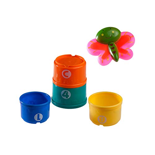 Girotondo Baby LP341 Brinquedos Amigos do Jardim e 4 Potes Coloridos no Banho, Multicor