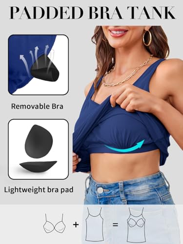 Image of V FOR CITY Women Tank Top with Built-in Padded Bra Adjustable Wide Strap V-Neck Camisole Cotton Cami Shirts