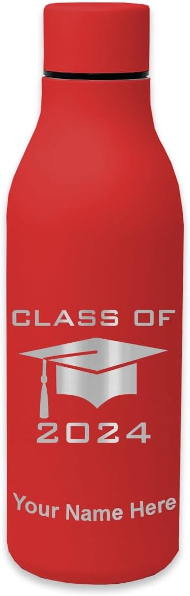 LaserGram Double Wall Stainless Steel Water Bottle, Grad Cap Class of 2020, 2021, 2022, 2023, Personalized Engraving Included
