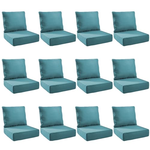 Image of Outdoor Cushion Set for Patio Furniture, UV Resistant, Water Resistant - 6 Inch Thick Foam Garden Cushions- 24x24 Inch Patio Seat Covers for Chair /Sofa /Couch | Peacock Green | 12-Pack |