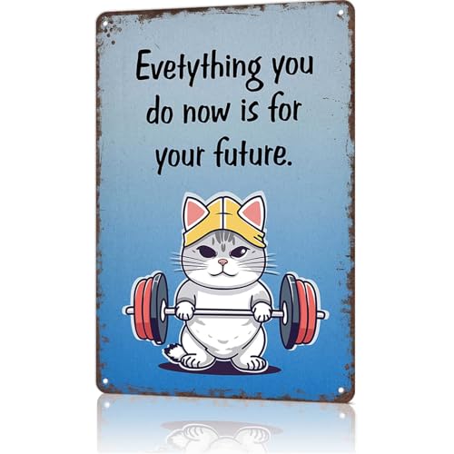 Vintage Metal Sign Future Weightlifting Cat Workout Room Signs Retro Tin sign For Gym Workout Posters Fitness Plaque Inspirational Wall Decor 8x12 Inches