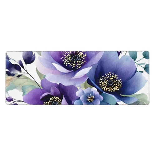 Tapis de souris de jeu bleu floral 80 x 30 cm base en caoutchouc