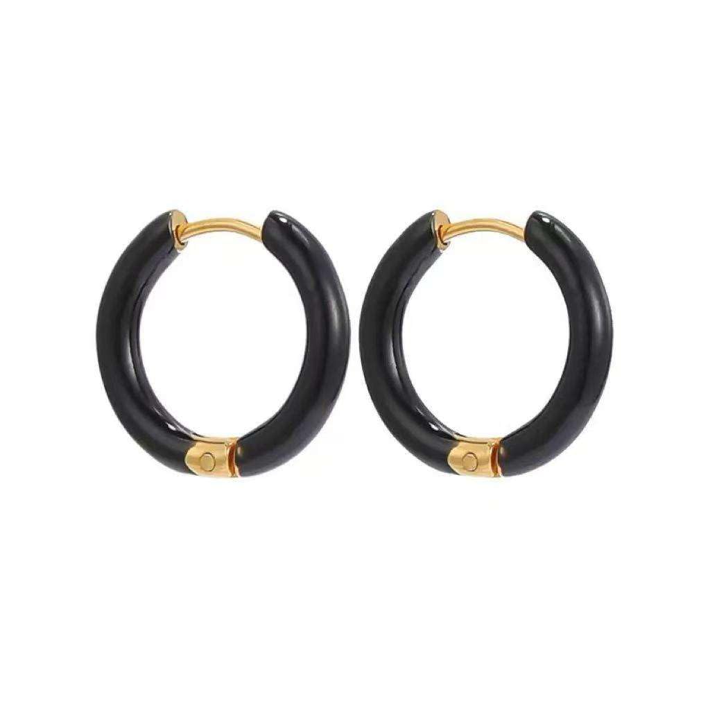 Black Bamboo Protective Nazar (Evil Eye) design for good vibes & Gold Plated Hoop Earrings –Evil Eye Nazar Waterproof, Anti-Tarnish Stainless Steel Jewelry for Women & Men – Trendy Minimalist Circle Hoops for Daily Wear & Gifting