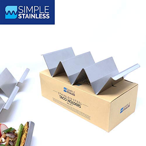 Simplestainless Taco Holder Stands With Handles - Set Of 4, Small Size - Holds 3 Tacos Or Tortillas Each - Compact Design That Stacks - High Quality Stainless Steel For Restaurant & Home Kitchens #TOP1