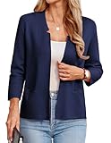 Picture of GRACE KARIN Women's Knit Blazers Notched Collar Work Office Blazer Jackets Open Front Cropped Shrugs for Dresses L Navy Blue
