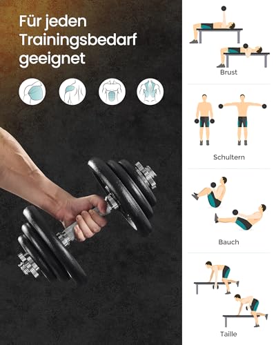 Foto von SONGMICS Hanteln, Hantelset aus Gusseisen, Kurzhanteln, 2 x 20 kg, verstellbar, Workout, Fitnesstraining, Gewichtheben für Zuhause, Fitnessstudio, tintenschwarz SYL40T