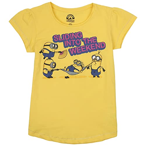 Image of Kidsville Minion Printed Regular Fit Yellow Cotton Girl's T-Shirt