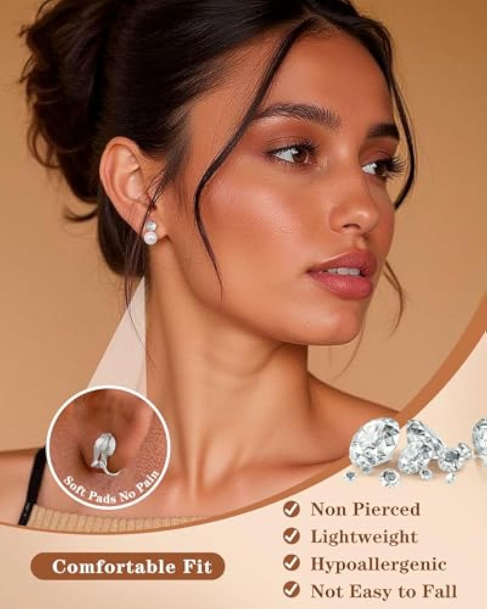 Women's 14K Gold Plated Clip-On Hoop Earrings Set, 10 Pairs