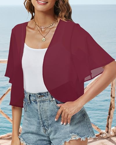 Image of ZNVGIRL Women Shrug Chiffon Cardigans Open Front Short Sleeve Bolero for Evening Dressy 2026