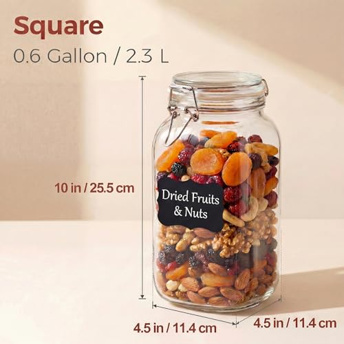Image of 78oz Large Square Glass Jars with Airtight Lids, Wide Mouth Mason Jars 3P | Air Tight Glass Food Storage Containers with Lids Keep Food Dry & Fresh, Best Canister for Flour, Sugar, Cereal, Rice, Coffee